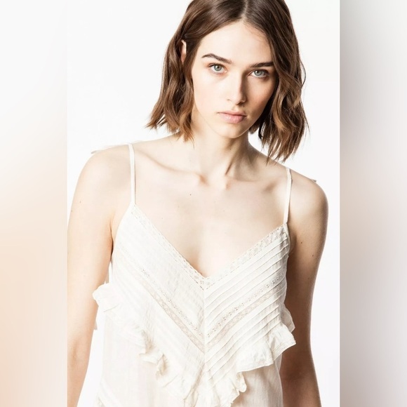 Zadig & Voltaire Rilli Ruffle Lace Dress, Vanille (Ivory Cream) Size S $398 - Picture 4 of 12